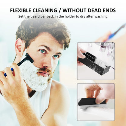 Beard Cleaner Brush and Holder Set: Clean Up Beard Trimmings from Sinks and Countertops After Shaving - Best Gifts For Men Beard Brush Clean Up Sink (Set)