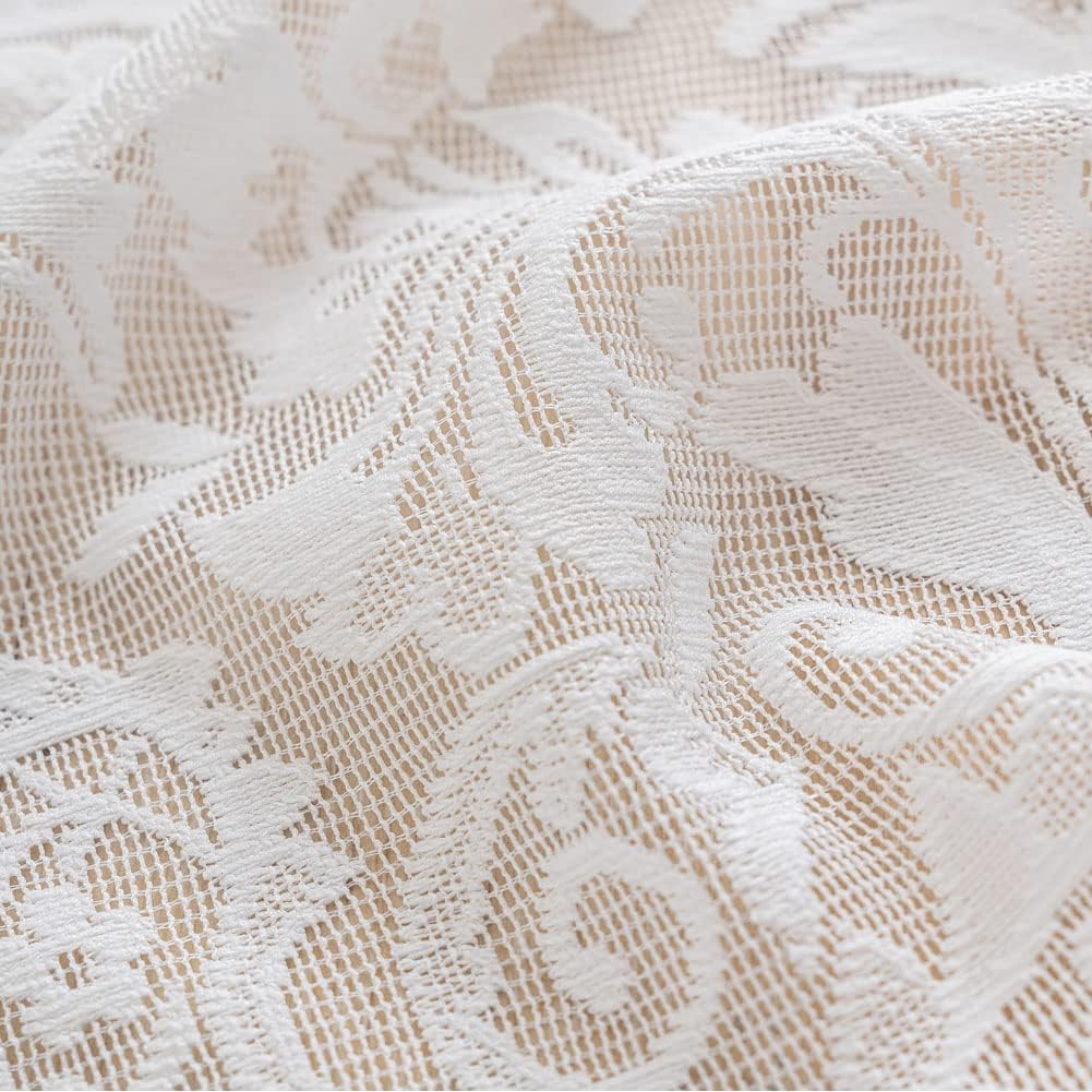 ALIGOGO Lace Cafe Curtains 30 inch Length - Privacy Mini Curtain for Bathroom Window Front Door, Elegant Short Half Scalloped Cabinet Curtains for Small Windows 2 Panels, 26" x 30" White