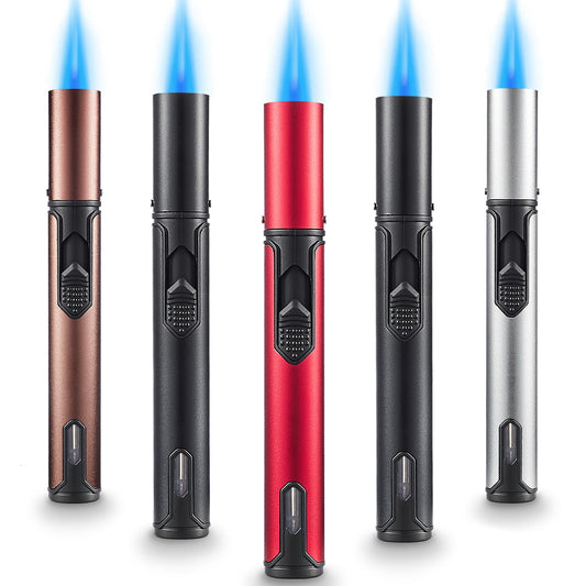 5 Pack Butane Torch Lighter, Urgrette 6-inch Refillable Pen Lighter Pencil Torch Lighter Adjustable Jet Flame Butane Lighter for Grill BBQ Candle Camping (Gas Not Included)