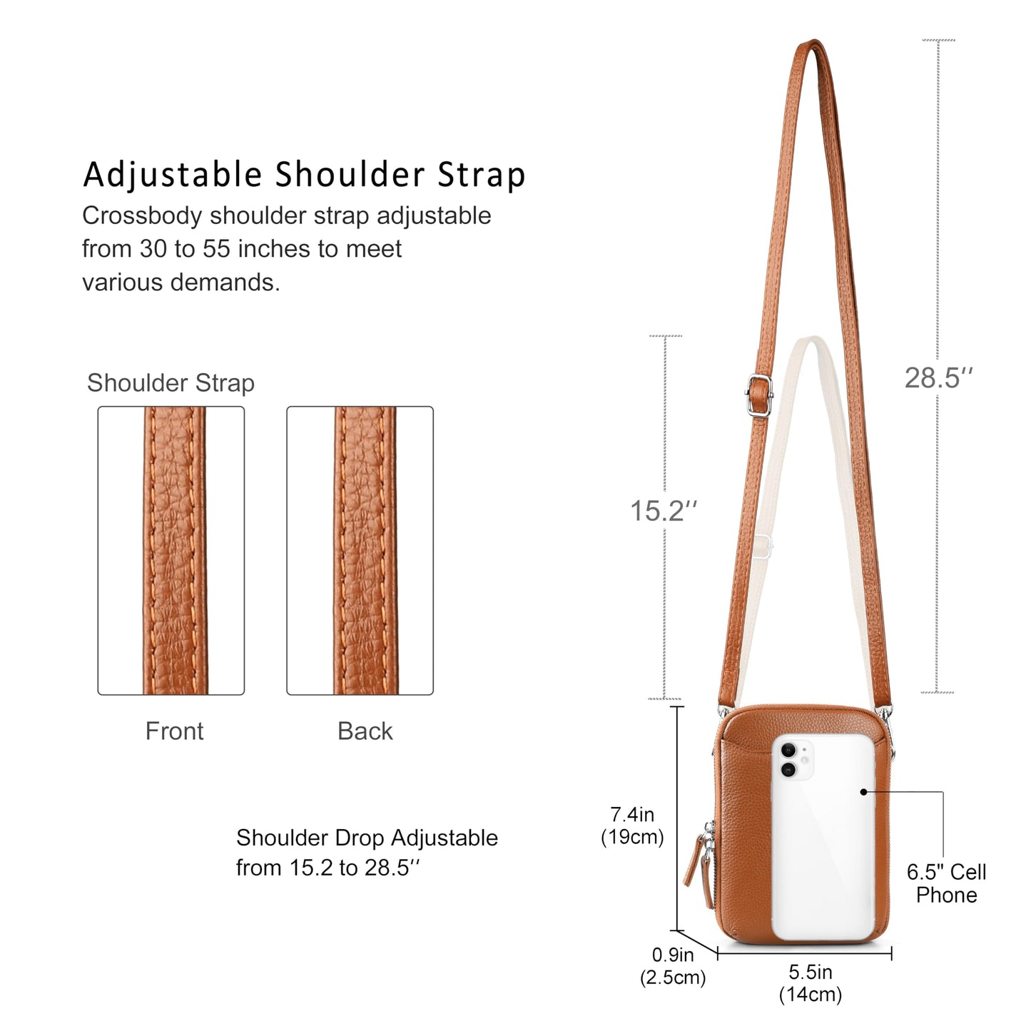 befen Genuine Leather Brown Small Crossbody Bag Wallet Purse RFID Purses for Women Crossbody Anti Theft - Cognac Brown