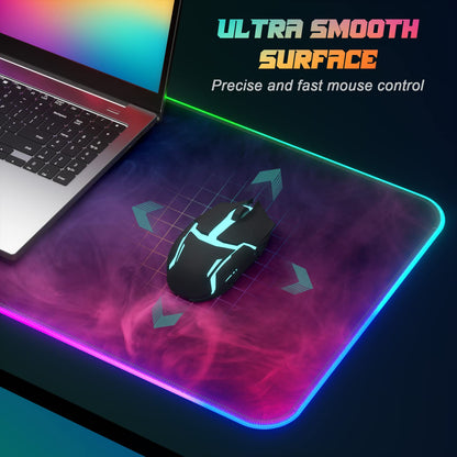 ITNRSIIET RGB Gaming Mouse Pad, Full Desk XL Extended Large Gaming Mousepad, 12 Lighting Modes, 30% Thicker, Big LED Desk Mat for Keyboard Computer Men Gamers Esports Pros, 32" x 12", Colorful Smoke