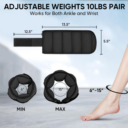 APEXUP 10lbs/Pair Adjustable Ankle Weights for Women and Men, Modularized Leg Weight Straps for Yoga, Walking, Running, Aerobics, Gym (Black)