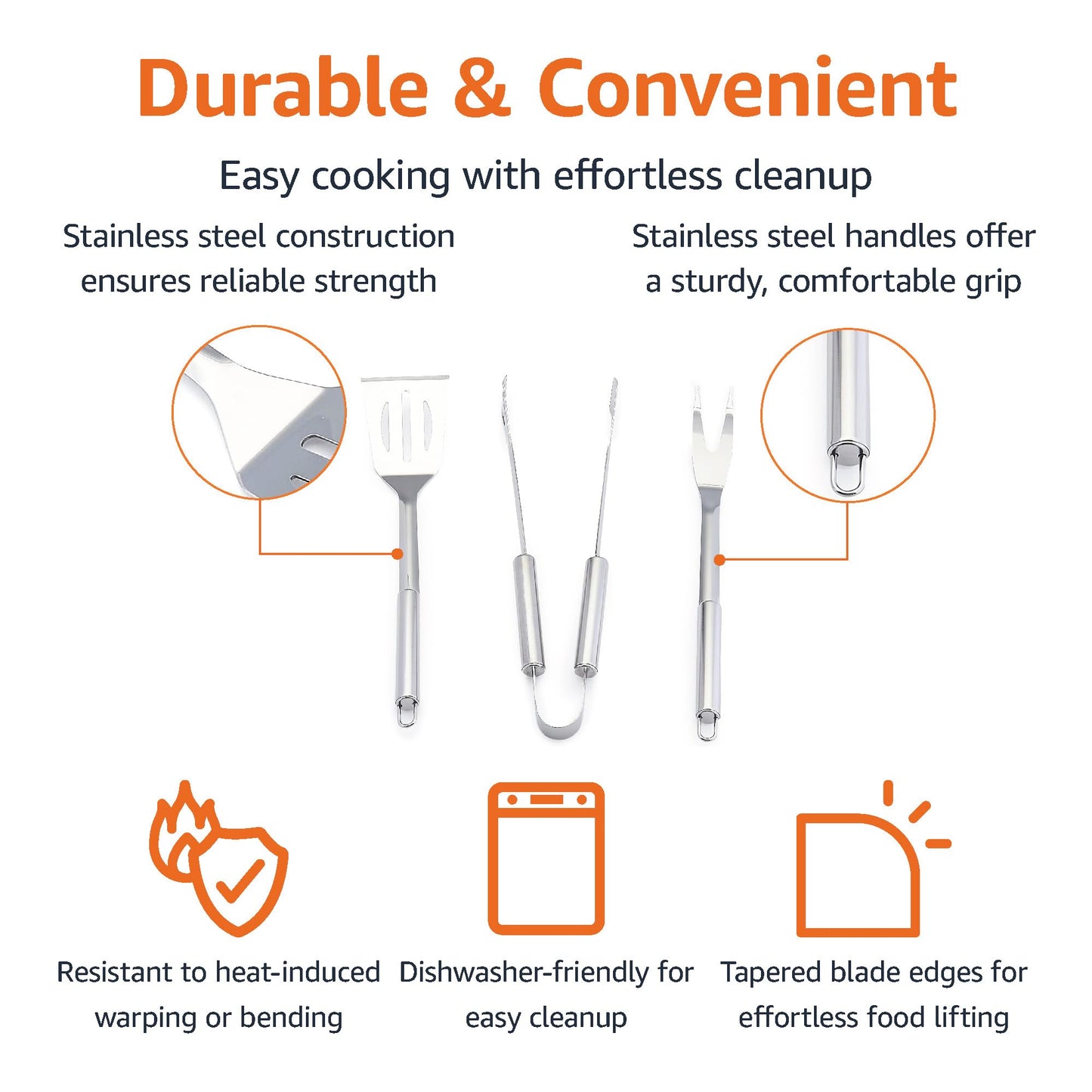 Amazon Basics 4-Piece Stainless Steel Barbeque Grilling Tool Set with Carry Bag