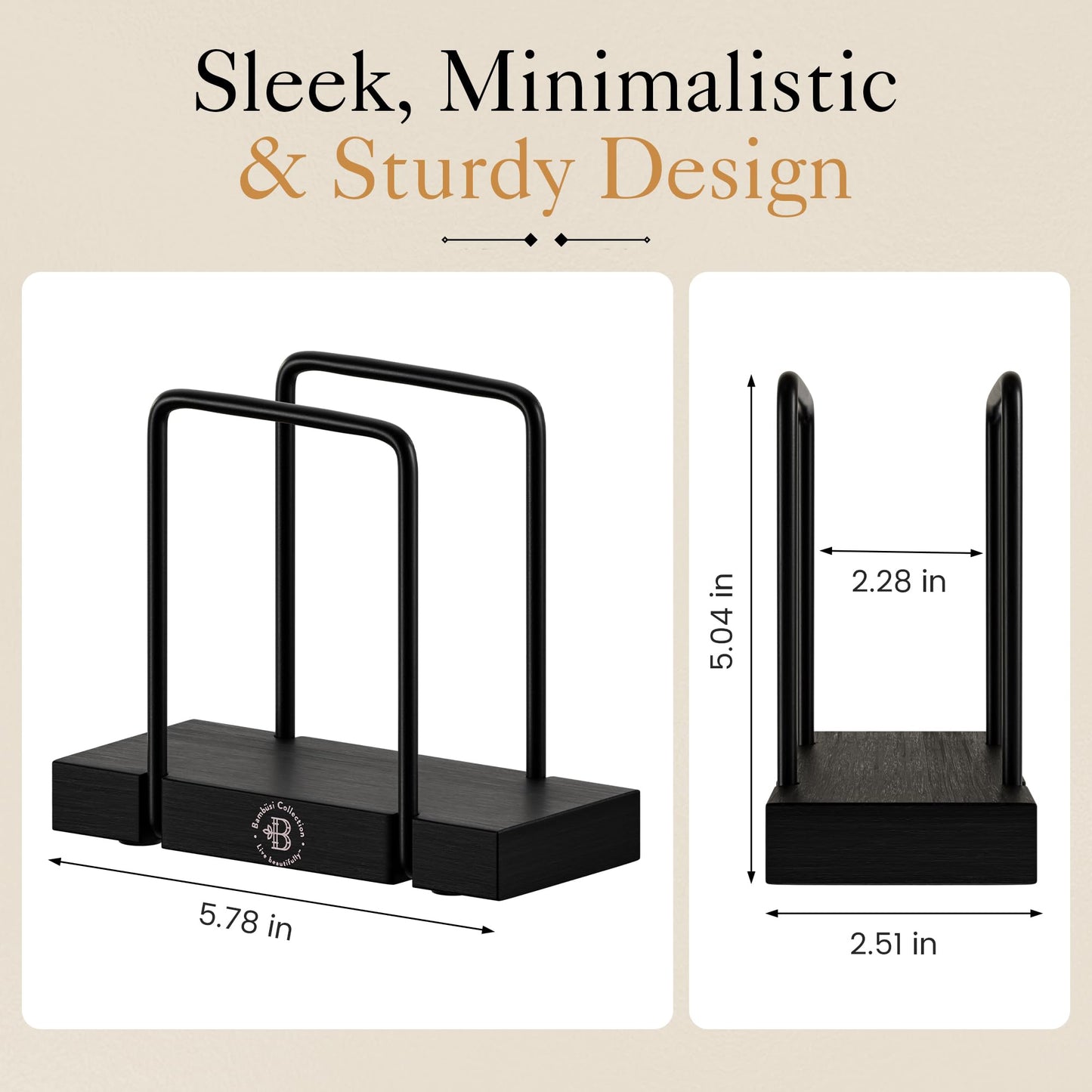 Black Napkin Holder for Table - Modern Napkin Dispenser, Bamboo and Iron Design, Non-Slip, Suitable for Kitchen, Dining, Farmhouse, Cocktail, Picnic, Bar, Outdoor Use - Holds Paper Napkins, Mail, Bill