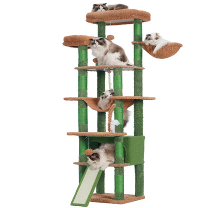 Heybly Tall Cat Tree,78 inch Multi-Level Cat Tower for Indoor Cats,2 Widened Plush Perches Cat Condo with Scratching Board and Big Caves HCT033CA