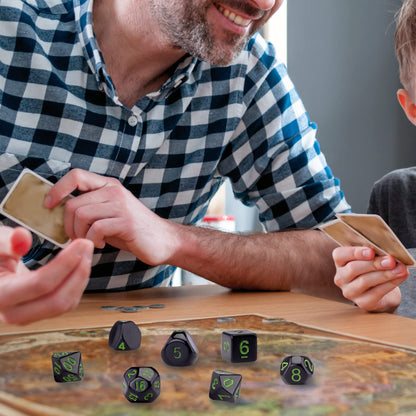 AUSTOR 15 Pieces Complete Polyhedral Dice Set D3-D100 Game Dice Set with a Leather Drawstring Storage Bag for Role Playing Table Games(Black & Green)