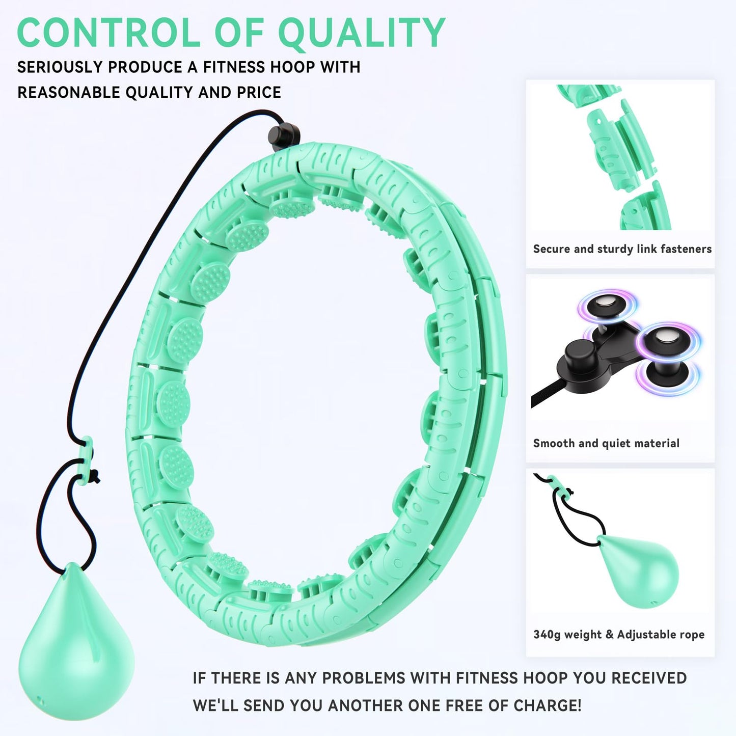 Hula Hoops for Adults Weight Loss，Infinity Weighted Hoop Plus Size with Sweat Belt，Weighted Hula Hoop Waist Trainers for Women at Home Workout Equipment (Vigorous Cyan)