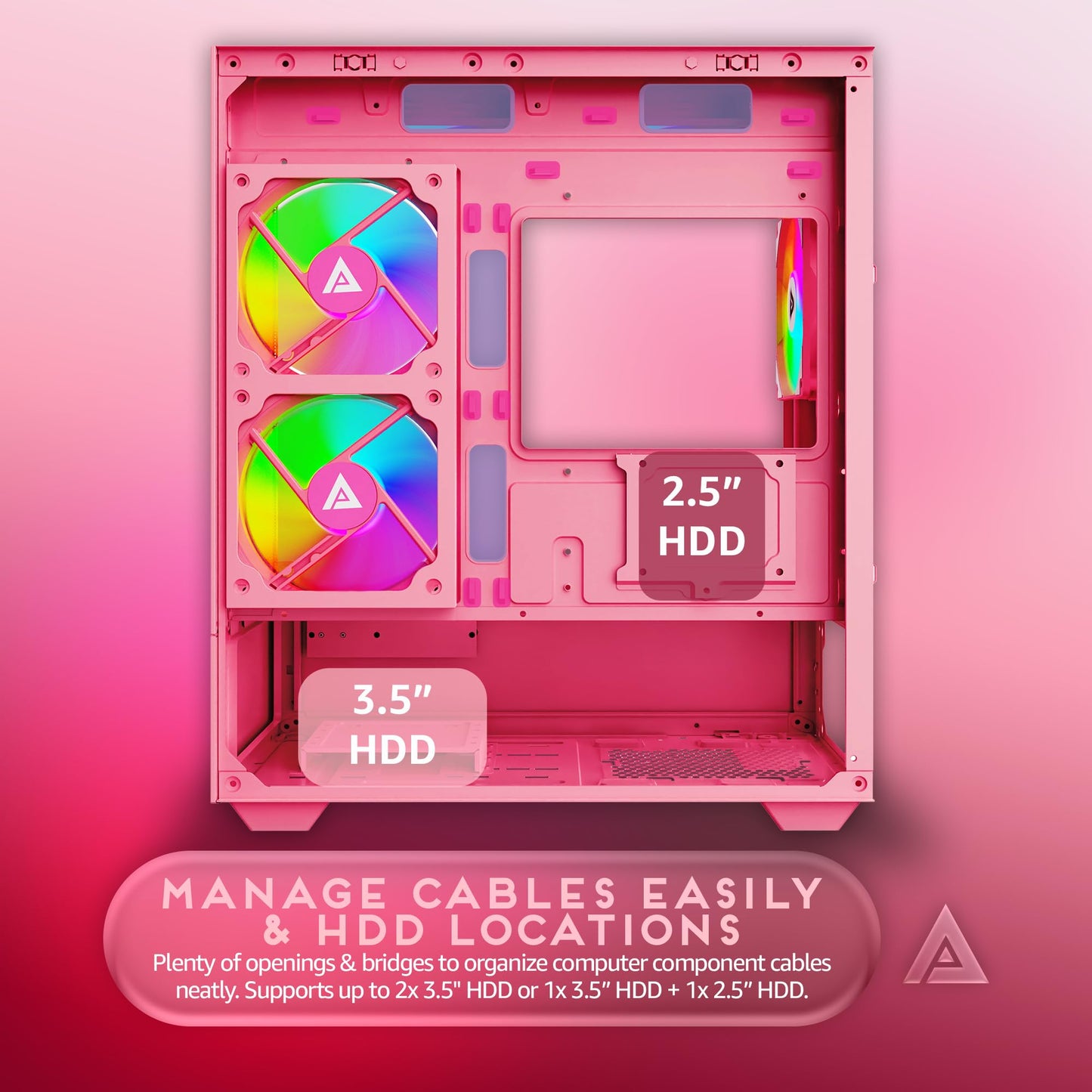 Apevia Phantom-PK Phantom Micro-ATX Dual-Chamber Gaming PC Case w/ 5X 120mm ARGB Fans, 366 RGB Modes, Dual Tempered Glass Panels, 240mm Radiator Support, 2X USB3.0, HD Audio Port, Pink