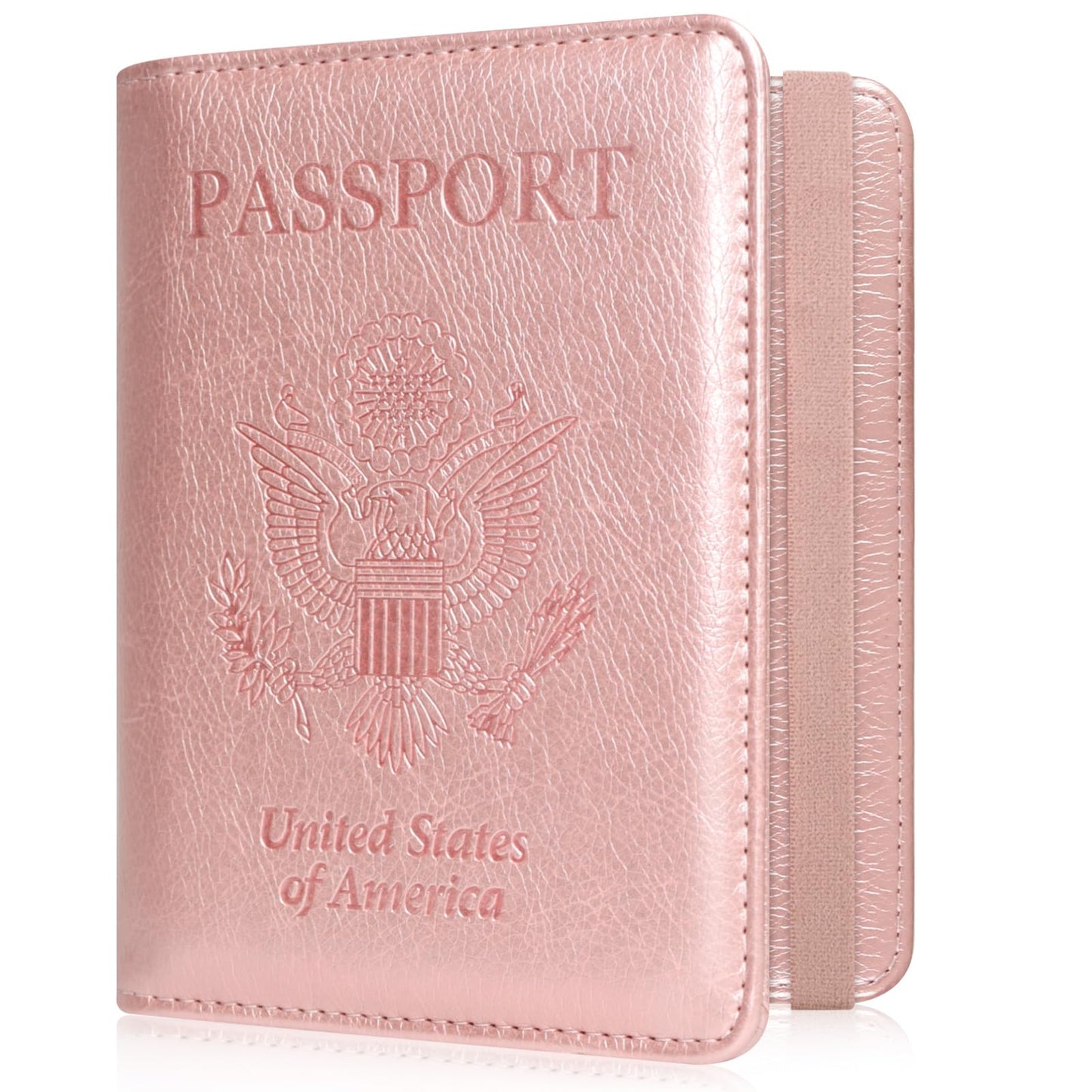 ACdream RFID BLOCKING Passport Holder Travel Wallet, Premium PU Leather Cover Passport Book with Card Holder, Pen Holder, Keep Organization, and Travel Essentials for Women and Men, Rose Gold