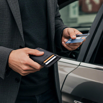 Buffway Slim Minimalist Front Pocket RFID Blocking Leather Wallets for Men and Women - Carbon Fiber Black