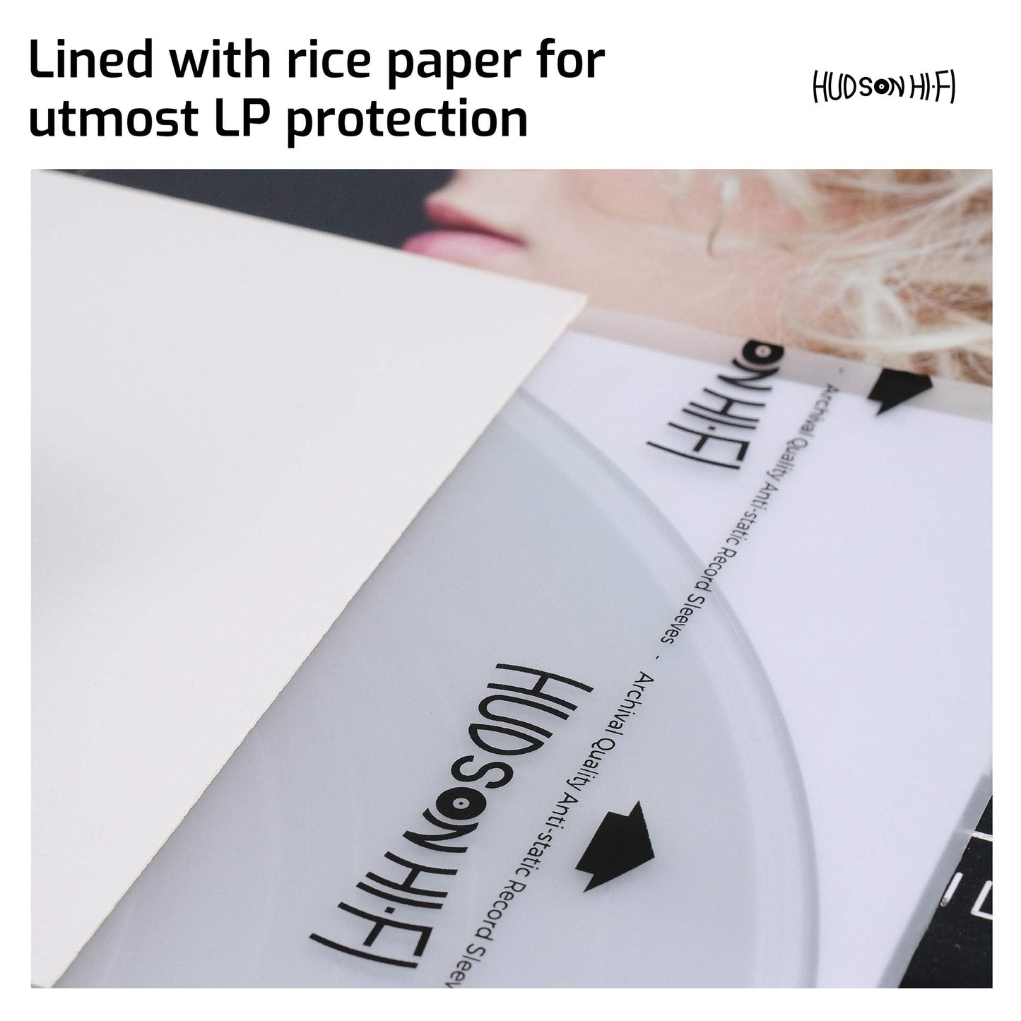 Hudson Hi-Fi Anti-Static Vinyl Record Inner Sleeves 100 Pack - Durable Clear Disc Sleeves- Protect Your LP Albums from Scratches, Dust & Dirt - Acid-Free Rice Paper Interior Disc Covers