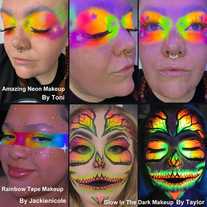 Afflano Neon Makeup Palette - Glow in the Dark Eyeshadow, Highly Pigmented, UV Blacklight Eye Shadow Palette with Red, Orange, Pink Pressed Glitter Eyeshadows