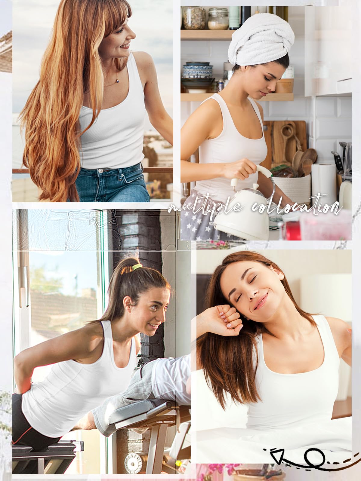 Air Curvey 4 Pack Tank Tops for Women Sleeveless Basic Undershirts Layering Casual Tops Black Grey White Pink S