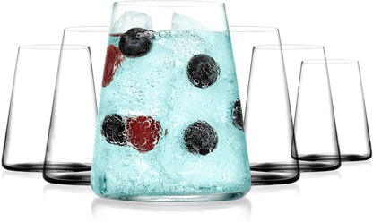 BENETI Drinking Glasses set of 6 | Premium 17oz Highball Glass Cups For Water, Juice, Cocktail, and Wine, Modern and Durable Crystal Glasses