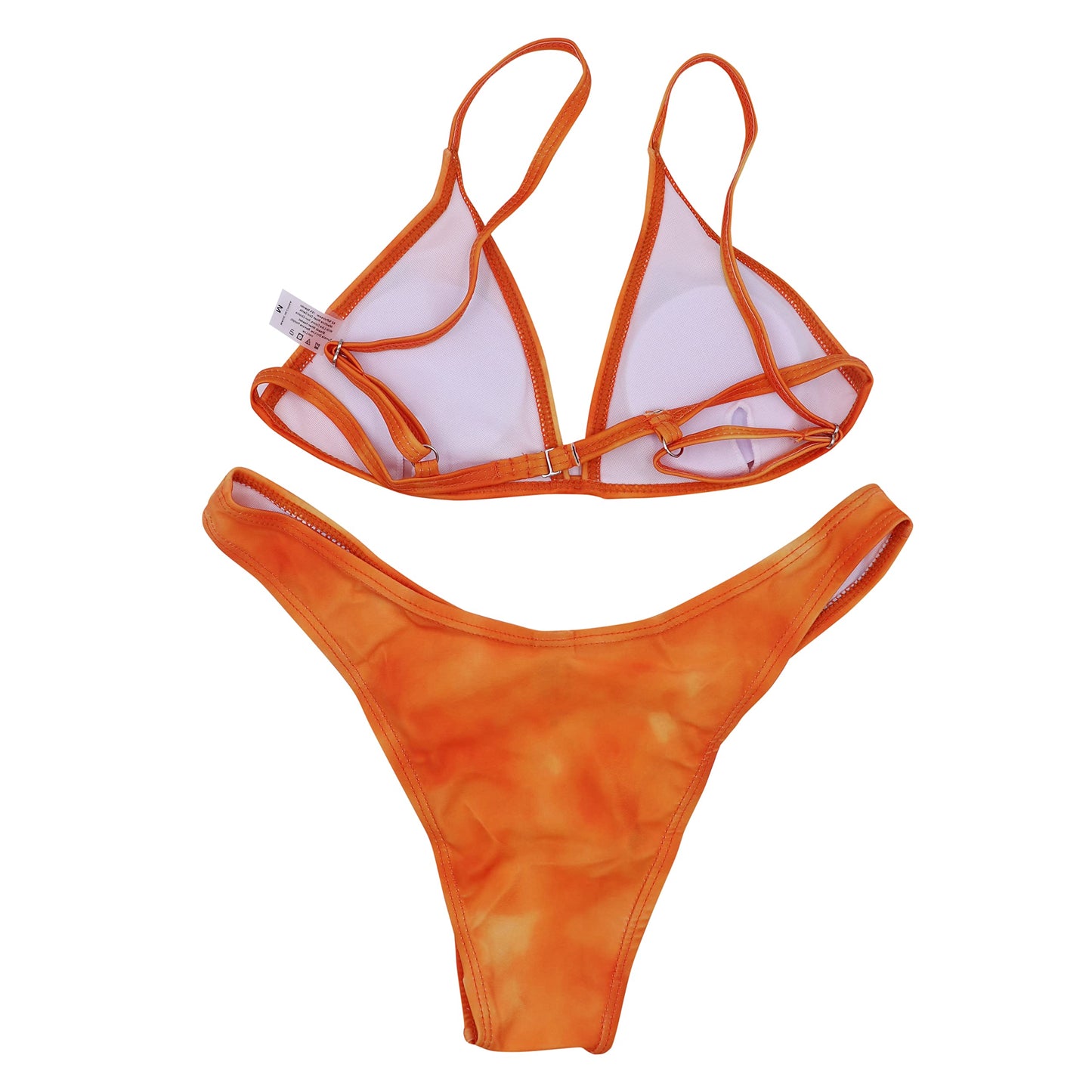 ANKOMINA Women Gothic Skull Letter Printed Two Piece Swimsuit High Cut Triangle Bikini Set for Rave Party Festival Halloween Orange