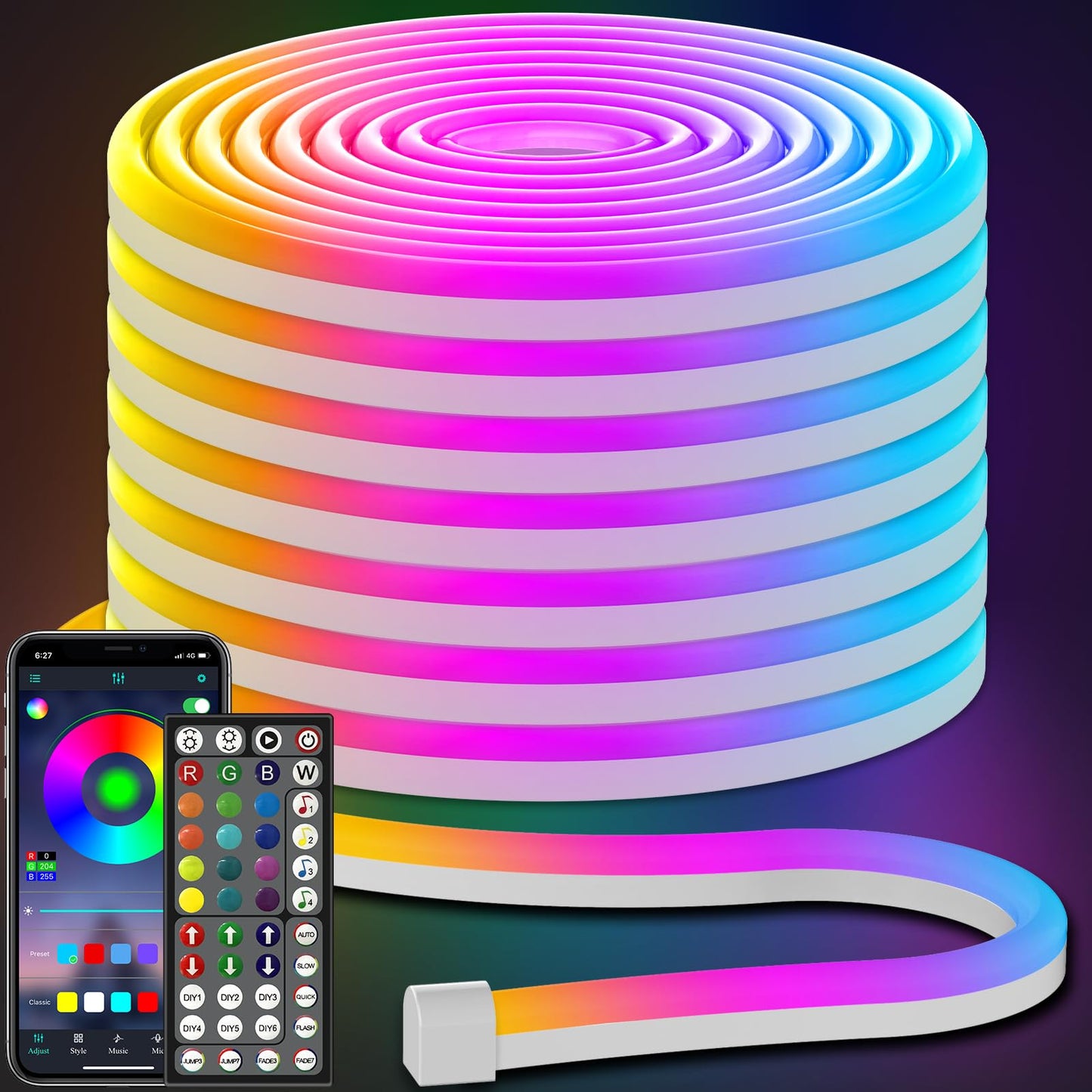 AILBTON 50FT Led Neon Rope Lights Control with App/Remote,Flexible Led Rope Light,Multiple Modes,IP65 Outdoor RGB Lights Waterproof,Music Sync Gaming Led Neon Strip Light for Bedroom Decor