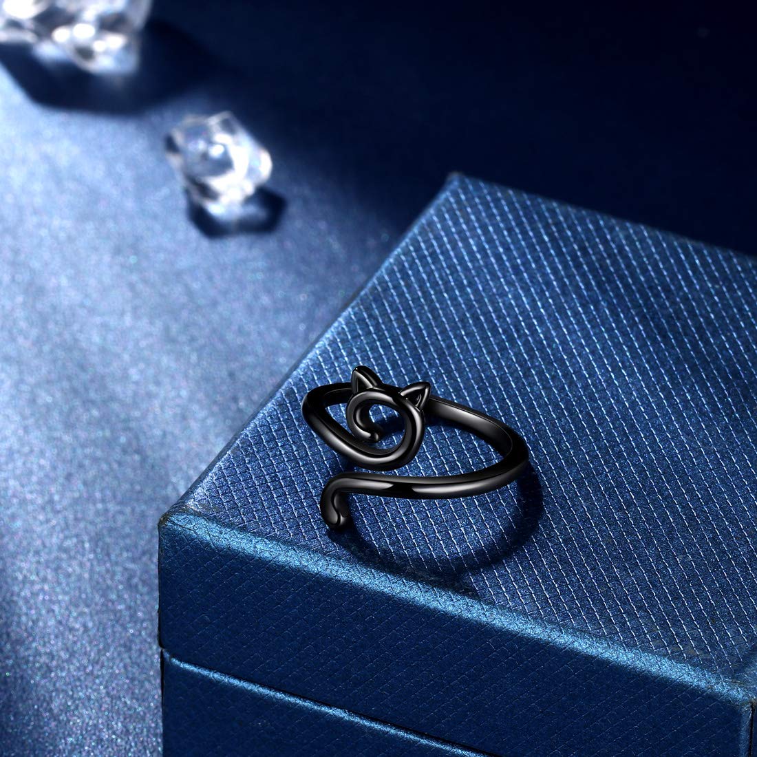 beautlace Cute Cat Adjustable Rings Black Gun Plated Lovely Cats Animals Open Ring Jewelry for Women KR0029K