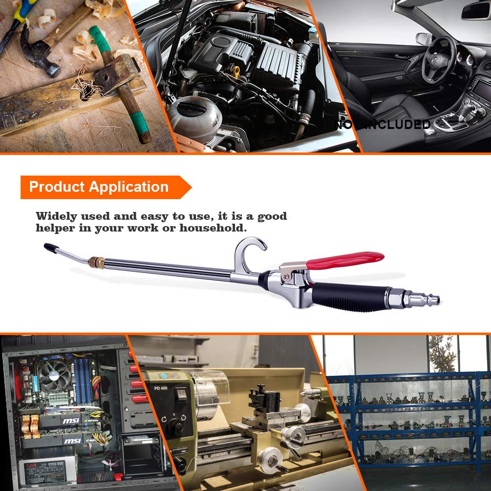 High Volume Powerful Air Blow Gun with Extensible Air Flow Nozzle, Pneumatic Air Compressor Accessories Blower Tool, Maximum Extended to 26 Inch Blower Gun with Anti-slip Rubber Coated Metal Handle