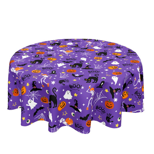 ABSOP Halloween Tablecloth Round 60 Inch Purple Outdoor Table Cloth Black Orange Pumpkin Table Cover for Kitchen Dinner Room Holiday Party Outdoor Home Halloween Decor