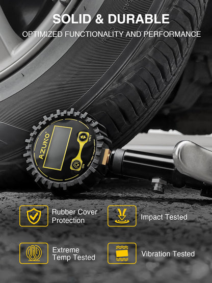 AZUNO Digital Tire Inflator with Pressure Gauge, 200 PSI, Heavy Duty Air Compressor Accessories, w/Rubber Hose Lock on Air Chuck and Quick Connect Coupler