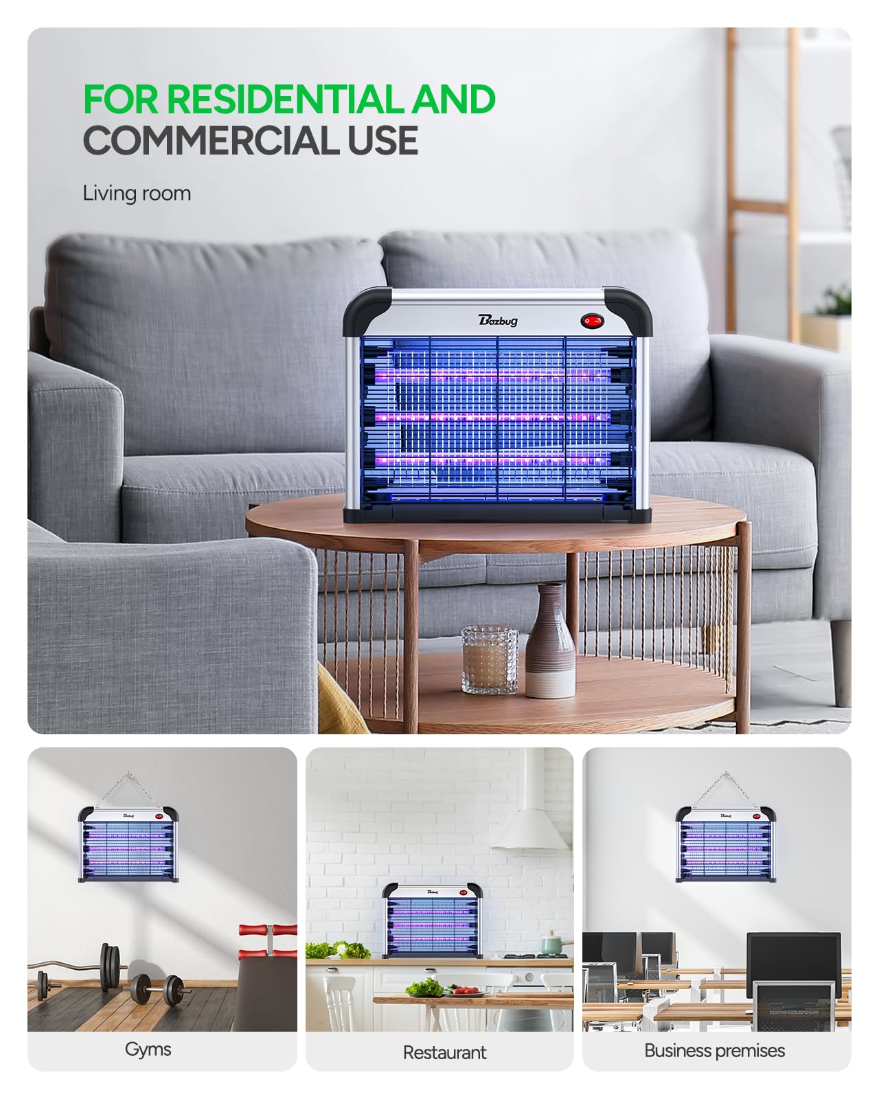 Buzbug LED Bug Zapper Indoor, 10 Years Lifespan 3 Lamps Enhance Insect Attraction, 3800V High-Voltage, Electric Mosquito Zapper, Fruit Fly Mosquito Moth Gnat Trap, Killer, Zapper -MA009