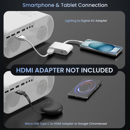 HOMPOW Projector, Native 1080P Full HD Bluetooth Projector with Speaker, Outdoor Portable Movie Mini Projector Compatible with Laptop, Smartphone, TV Stick, Xbox, PS5