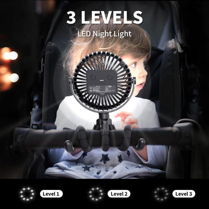 AMACOOL Battery Operated Stroller Fan Flexible Tripod Clip On Fan with 3 Speeds and Rotatable Handheld Personal Fans for Car Seat Crib Bike Treadmill (Black)