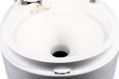 Camco Premium Portable Travel Toilet With Three Directional Flush and Swivel Dumping Elbow | Designed for Camping, RV, Boating And Other Recreational Activities - (5.3 gallon) (41545),White