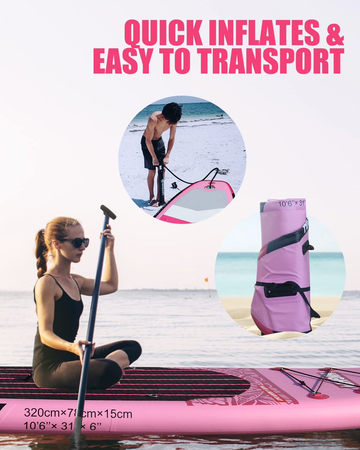 Highpi 10'6'' Inflatable Stand Up Paddle Board for Youth and Adults – Wide Sup with Premium Accessories, Blow Up Paddleboard for Surfing, Fishing, Yoga & More