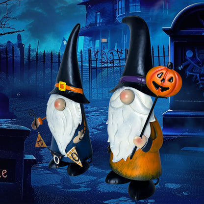 HONGLAND Halloween Gnomes Yard Art - Metal Gnome Statue Garden Decor- 3D Spring Gnome Halloween Decorations - Ghost Pumpkin Decor- Thanksgiving for Mom, Lawn Patio Yard Garden Decor