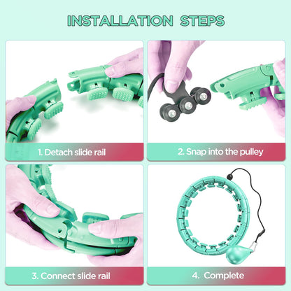 APzek 32 Knots Weighted Exercise Hoop Detachable & Adjustable for All People, No Falling Plus Size Smart Huula Hoop, 2 in 1 Abdomen Fitness Massage with Spinning Ball - Green