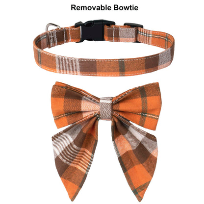 ADOGGYGO Fall Dog Collar with Bow, Halloween Thanksgiving Pet Bowtie Collar, Adjustable Cotton Orange Fall Collars for Medium Dogs Pets (Medium)