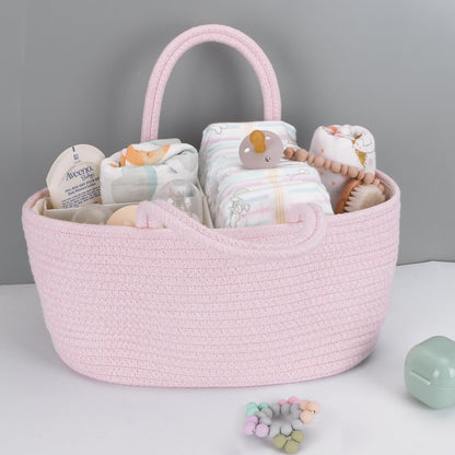 Baby Diaper Caddy Organizer for Girl Boy Rope Nursery Storage Bin Basket Portable Holder Tote Bag for Changing Table Car Travel Baby Shower Gifts Newborn Essentials Registry Must Have Items Pink