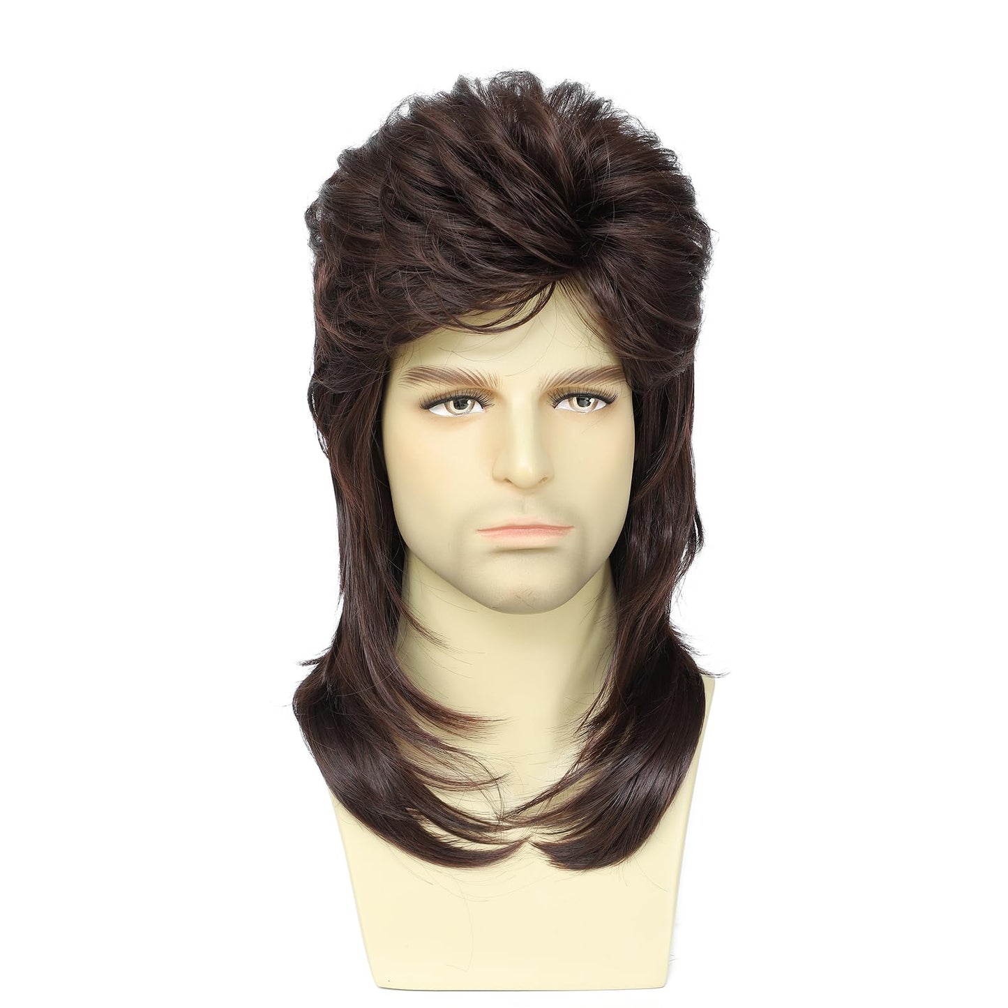 Auguyist Mullet Wig for Men, Joe Dirt, Emo, 80s Costume, Halloween Accessory (Dark Brown)