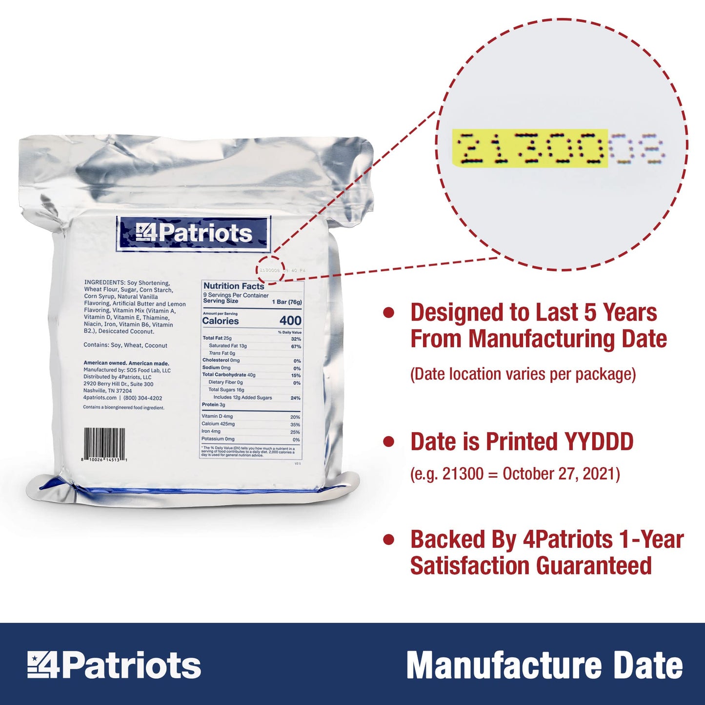 4Patriots Emergency Food Bars: Non-Perishable S.O.S Ration Designed to Last 5 Years, 9 Servings