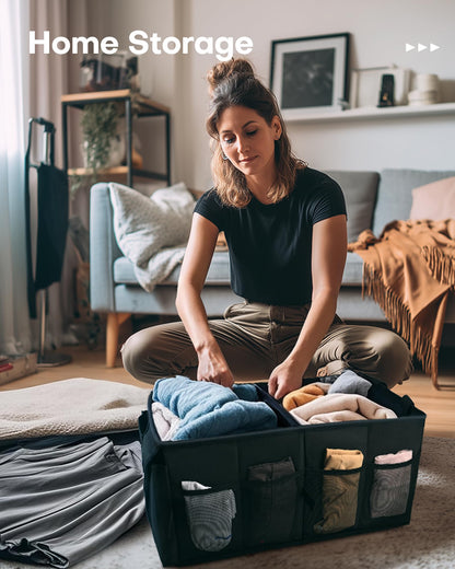 HOTOR Trunk Organizer - Car Organizer, Foldable Trunk organizer for SUVs & Sedans, Sturdy Car Organization for Car Accessories, Tools, Sundries, Black, 2 Compartments, 21.3"×12.6"×10.6"