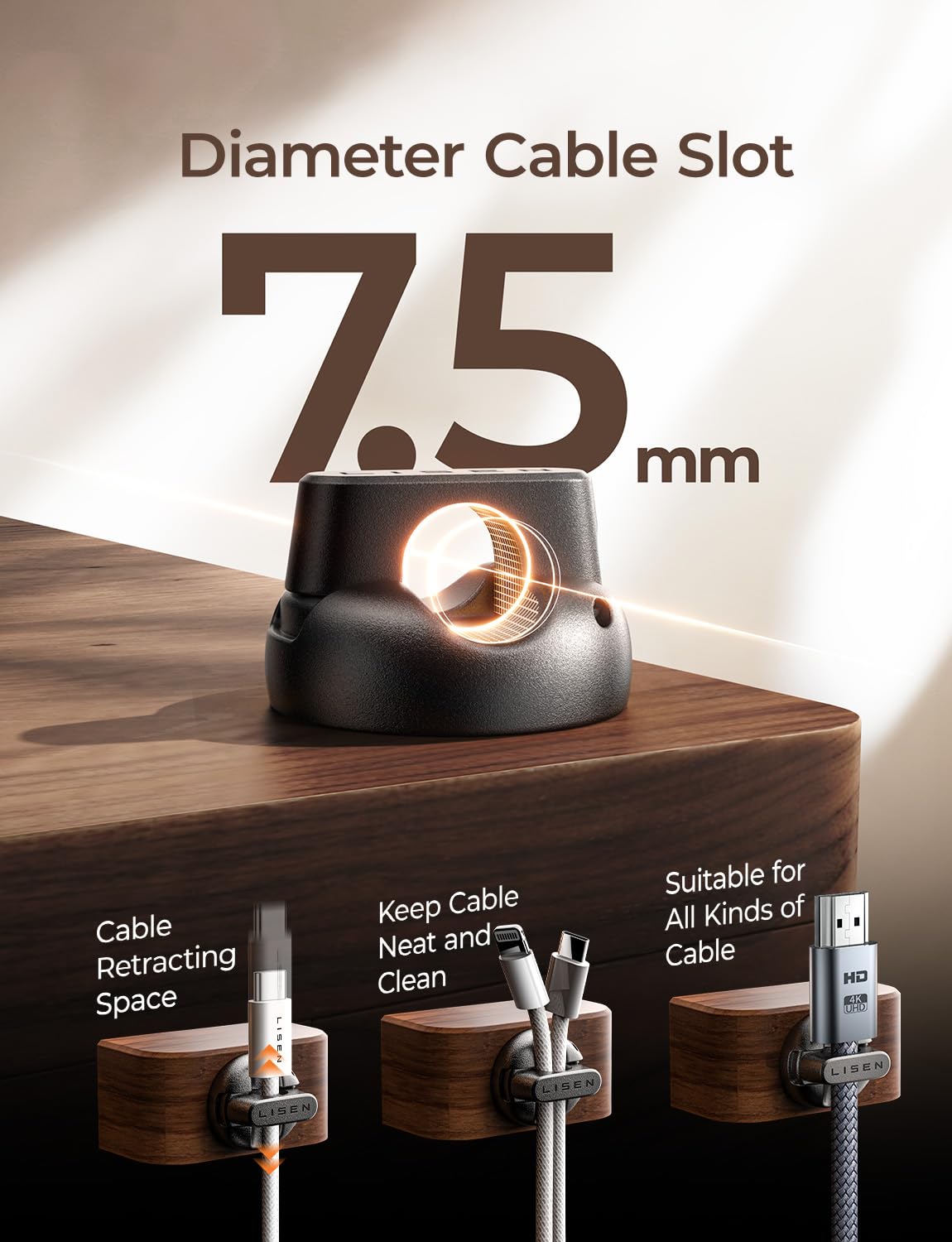 8-Pack Magnetic Cable Clips [1S Snap-On] Cord Holder, LISEN Office Desk Organizers and Accessories with 4 Extra Strong Adhesive Pads, Wire Organizer for Nightstand, Home, Wall, Car, Desktop