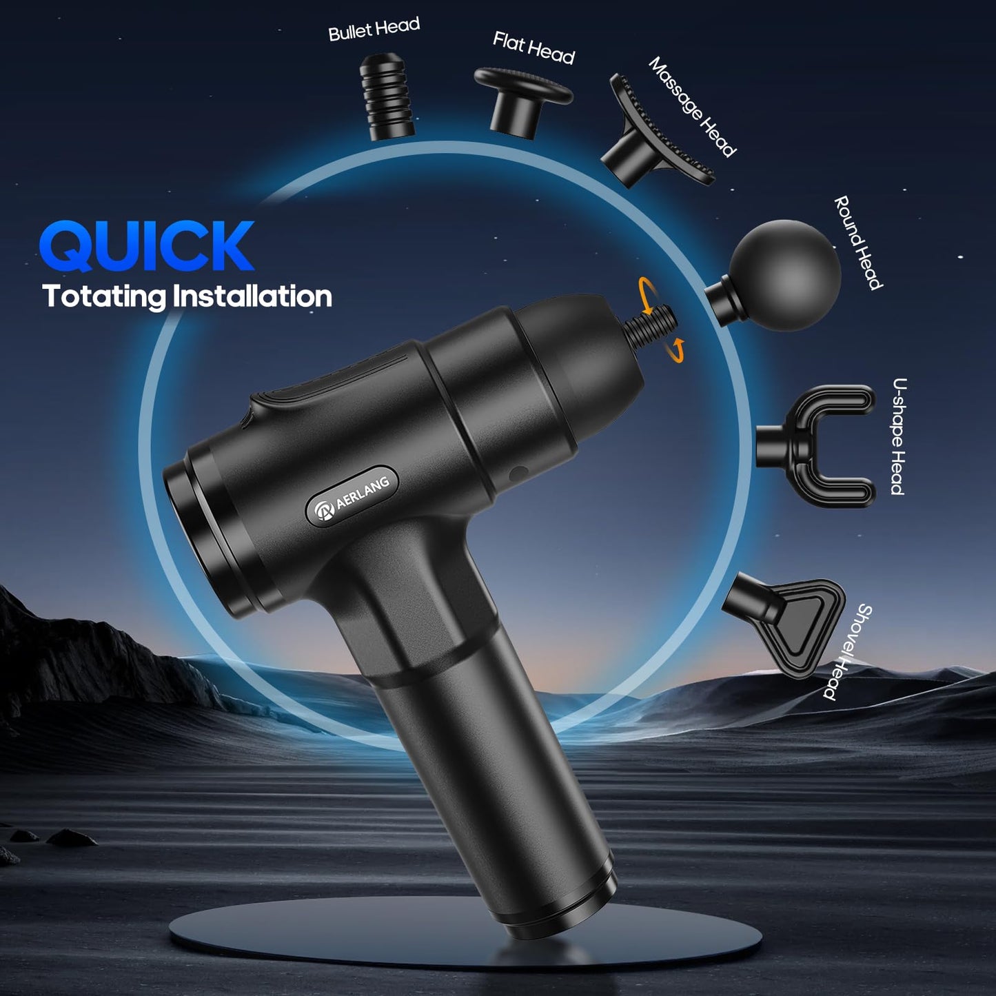 AERLANG Massage Gun, Deep Tissue Muscle Back Massage for Athletes Pain Relief, Percussion Massager with 6 Massages Heads & 20 Speed Fathers Birthday Day Gifts from Daughter Portable Back Massager Gun