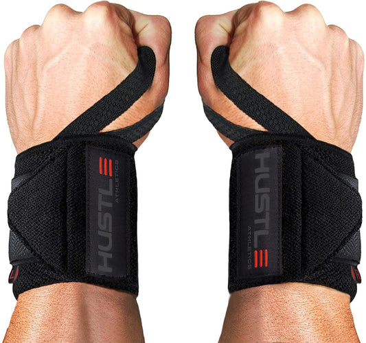 Hustle Athletics Wrist Wraps for Weightlifting - USPA Approved, Best Gym Wrist Straps for Weightlifting Wrist Support for Powerlifting, Bodybuilding & Strength Training - Thumb Loop for Men & Women