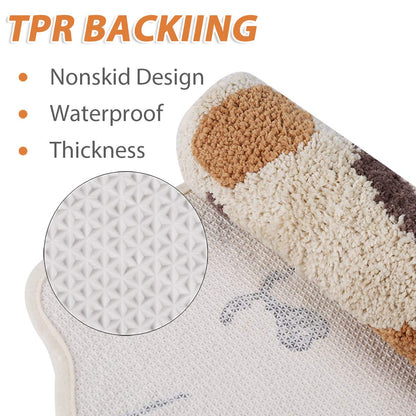 Ankah Shower, Tub, Bath Mat, Bathroom Rug, Non-Slip, Absorbent, Adorable Design Cat-Picture Door Soft Mat Dry Carpet, 18" x 26", Beige