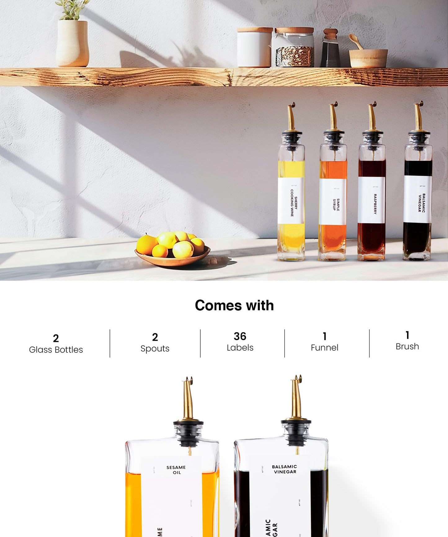 APT 1101 Olive Oil Dispenser for Kitchen, Cooking Oil Dispenser, Oil and Vinegar Dispenser Set, Olive Oil Bottle, Soy sauce dispenser, coffee syrup bottles - 2 pcs, Black