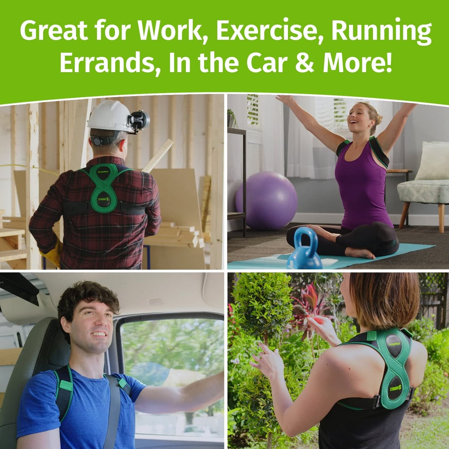 Hempvana Straight 8 Fully Adjustable Lightweight Posture Corrector, AS-SEEN-ON-TV, Helps Relieve Back Strain, Slouching & Text Neck, Moisture-Wicking Hemp Fibers, Eight Points of Support, Unisex