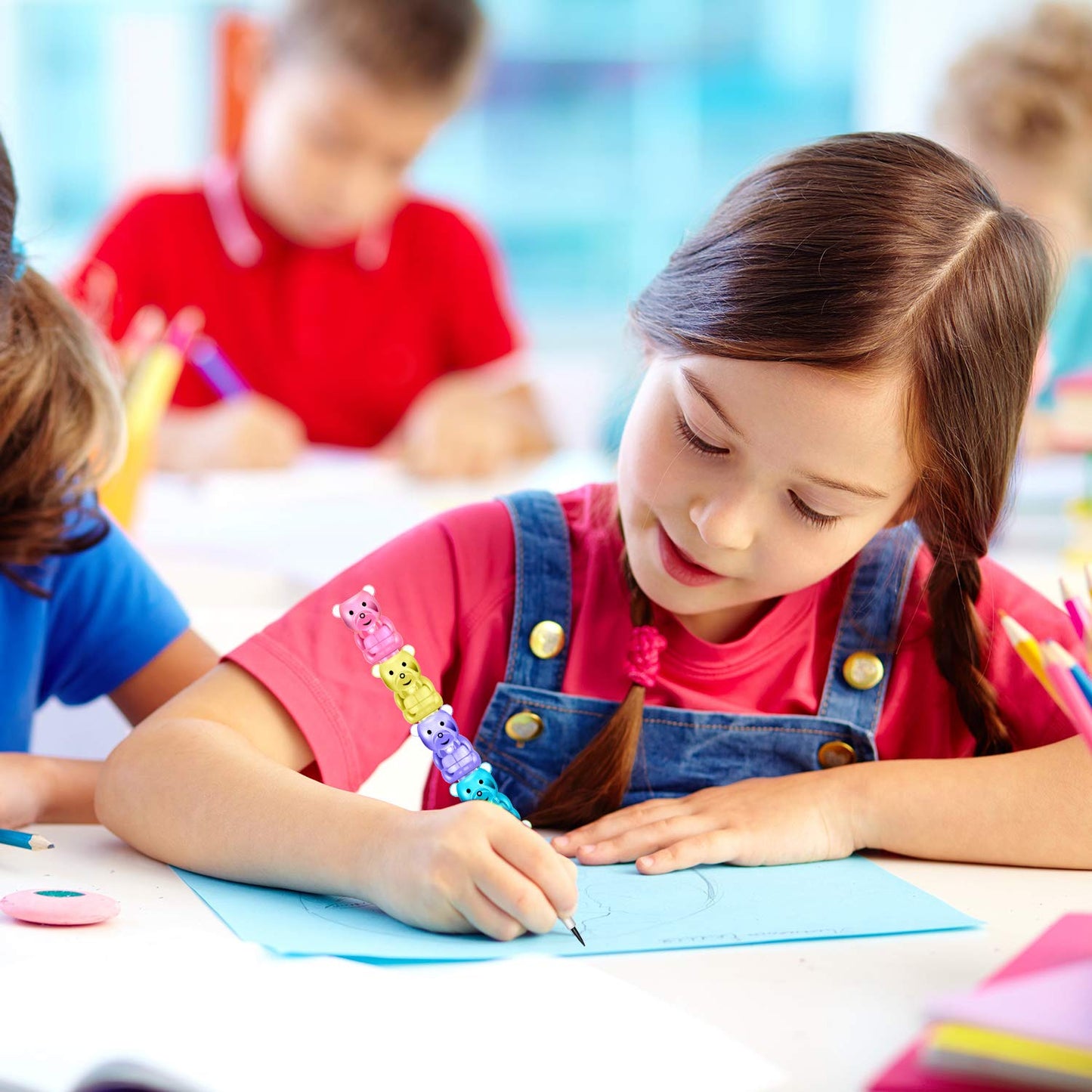 Boao 30 Pcs Stackable Pencils Plastic Bear Pencils 5 in 1 Stacking Colored for Birthday Bear Party Favors School Supplies Fun Equipment