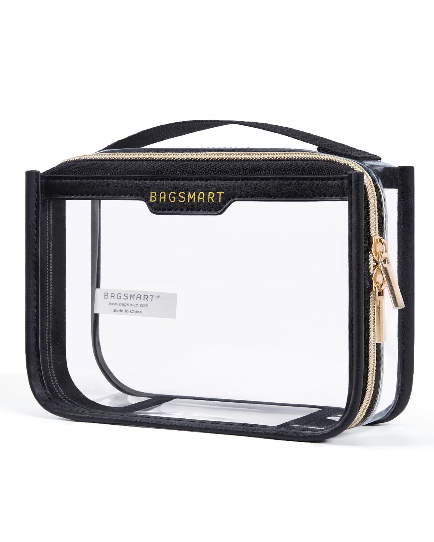 BAGSMART TSA Approved Toiletry Bag, Clear Travel Toiletry Bag, Makeup Cosmetic Pouch Bag for Women Quart Size Compliant Bag Organizer for Travel Essentials (Black Pack of 1,)