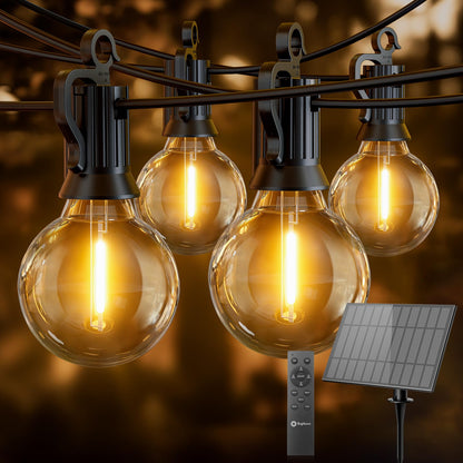 Brightown 108FT Solar String Lights Outdoor with Remote and 52 LED Shatterproof Bulbs, Dimmable & Timable, 3 Light Modes, Solar Patio String Lights Outdoor for Cafe, Garden, Deck, Outside Wedding