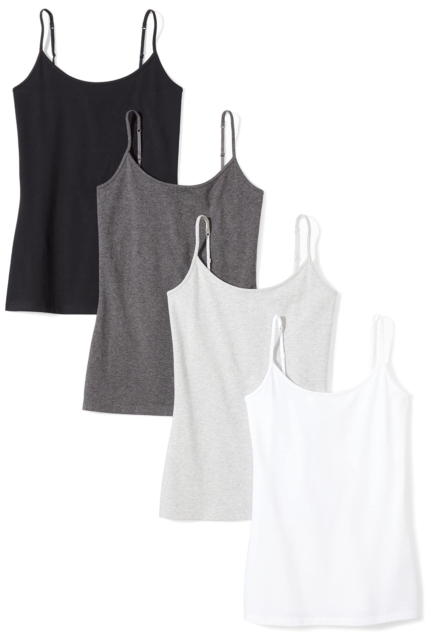 Amazon Essentials Women's Slim-Fit Camisole, Pack of 4, Black/Charcoal Heather/Light Grey Heather/White, XX-Large