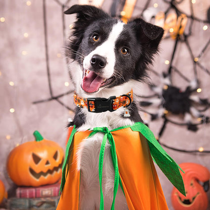 ARING PET Halloween Dog Collar, Ghost Pumpkin Spider Web Skeleton Pet Collars for Small Medium Large Girl Boy Dogs Puppy Collar with Quick Release Buckle-S Size