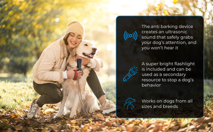 Bark Begone 2023 Ultrasonic Dog Bark Deterrent & Behavior Corrector - Stop Barking, Jumping, Aggression Without Yelling - Just Point & Press! Backed by Kevin Harrington from Shark Tank