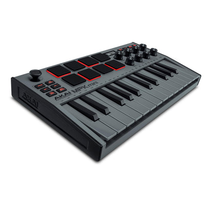Akai Professional MPK Mini MK3 - 25 Key USB MIDI Keyboard Controller With 8 Backlit Drum Pads, 8 Knobs, Music Production Software and Native Instruments Sound Package (NKS Integration), Grey