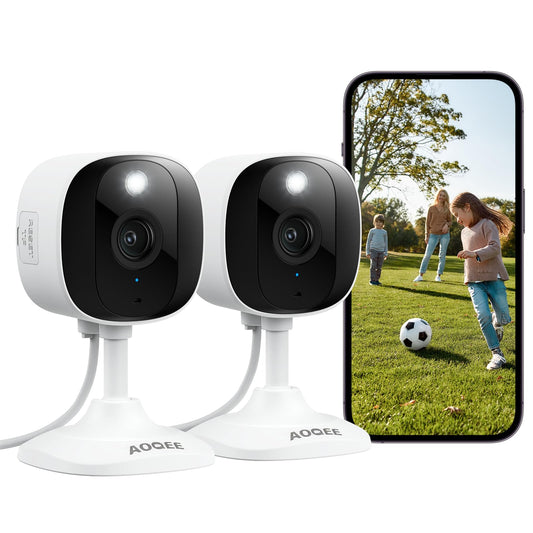 AOQEE 2K Cameras for Home Security-Outdoor/Indoor Camera for Dog/Cat/Pet/Nanny/Baby, Color Night Vision, White Light, Siren, 24/7 SD Recordings, Works with Alexa/Google Home, C1 (C1-White-2pack-2.4G)